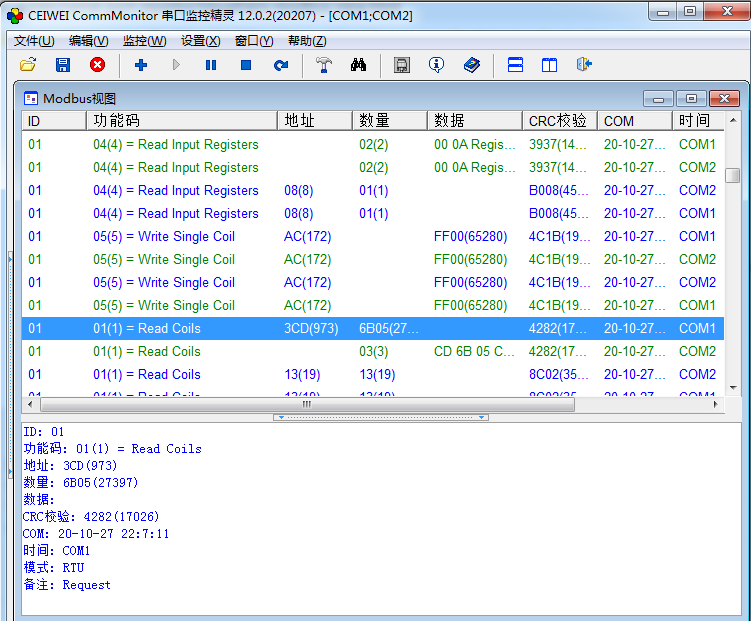 CommMonitor Modbus视图有什么功能特性？CEIWEI